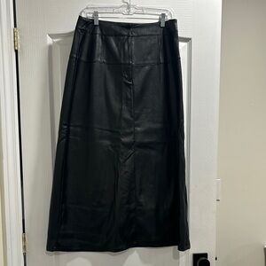 A line Black Leather Skirt